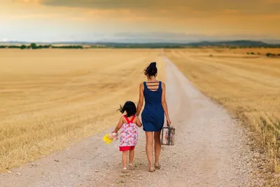 mother, child, walking, walk, strolling, dirt road, girl, family, path, parent, parenthood, holding hands, fields, happy mothers day, meadows, rural, countryside, mom, mum